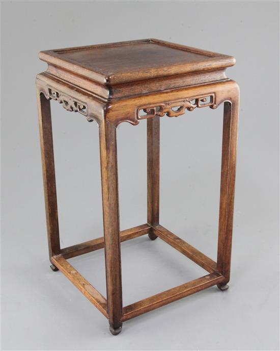 A Chinese huanghuali square vase stand, 19th century, H.30cm W.17.5cm